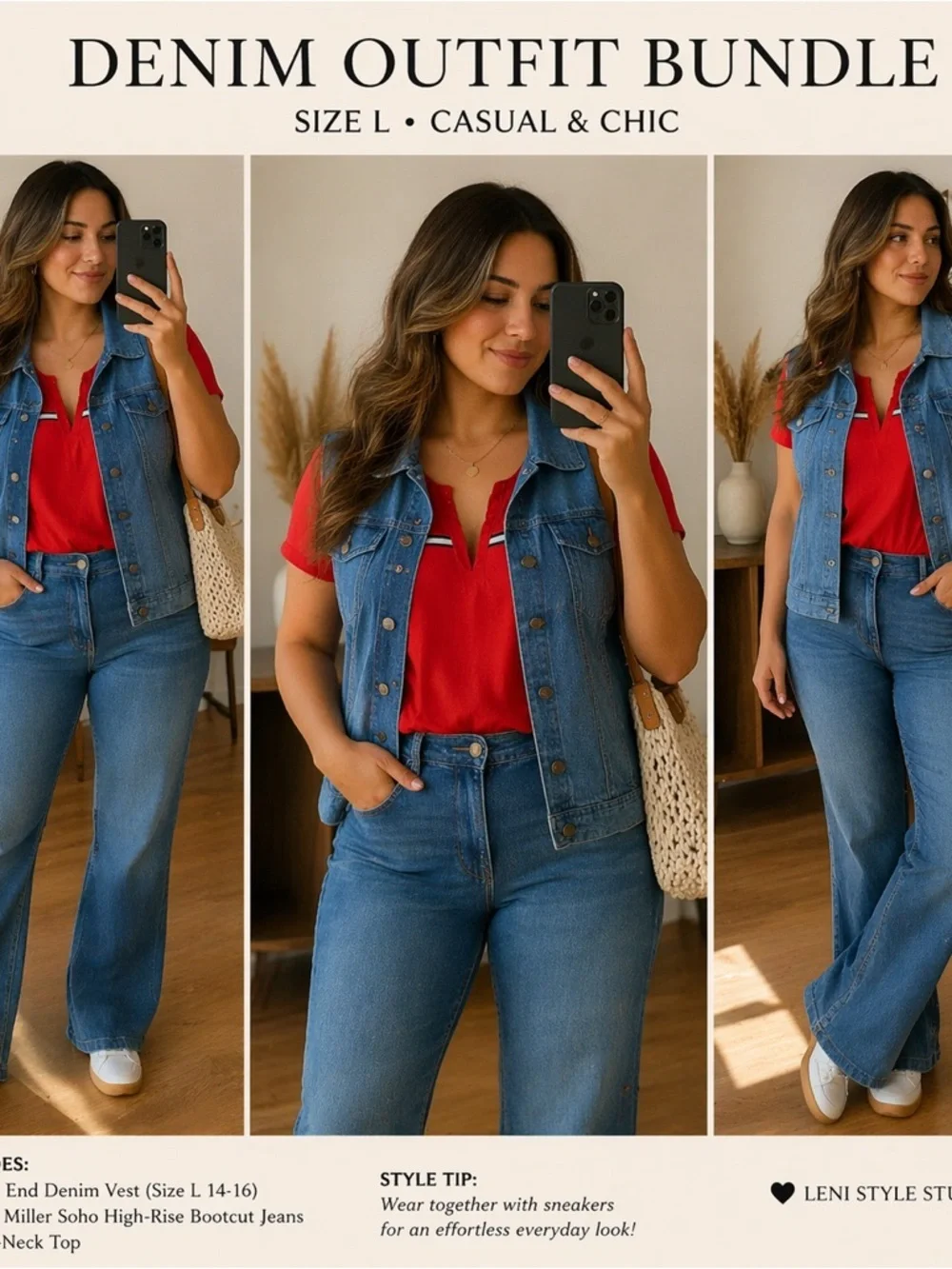 Lands' End Light Blue Denim Jacket Jeans and T Shirt bundle L